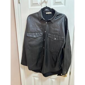 12th Tribe Faux Leather Button- Down Shirt Size S/M in Black
